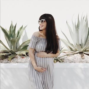 ASOS Maternity Beach stripe off shoulder midi